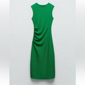 ZARA Ruched Ribbed Dress in Green